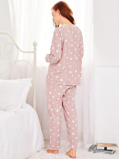Stars Print Pullover & Pants Pj Set-loungewear-Des Mess