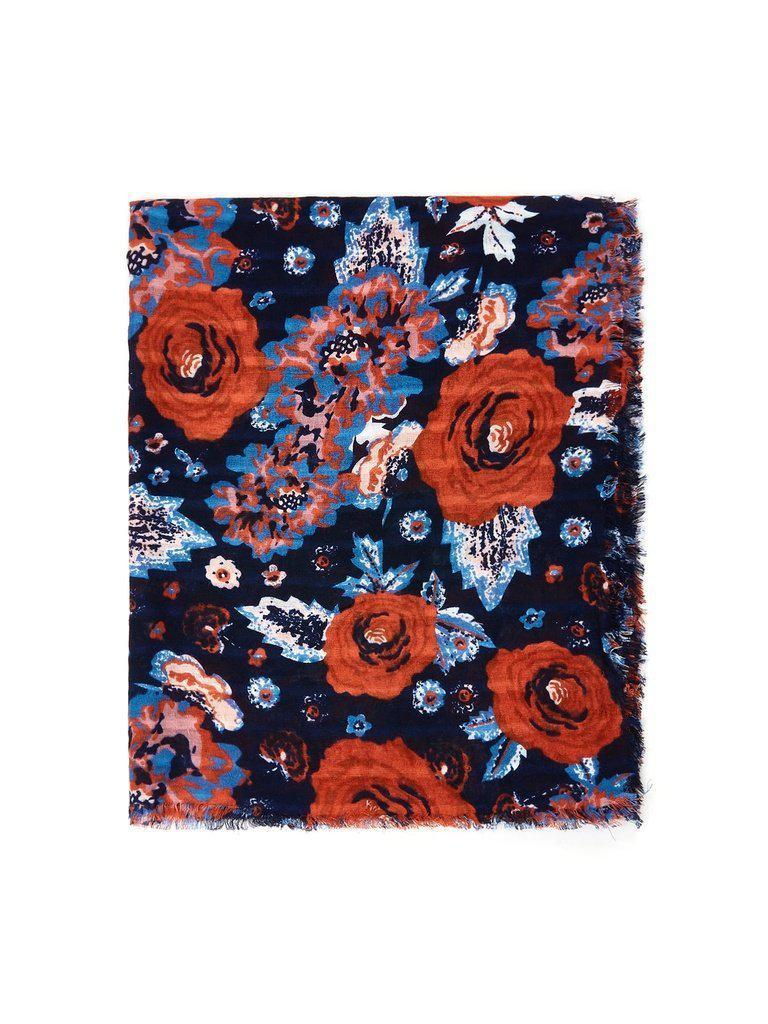 Flower Print Frayed Trim Scarf-accessories-Des Mess