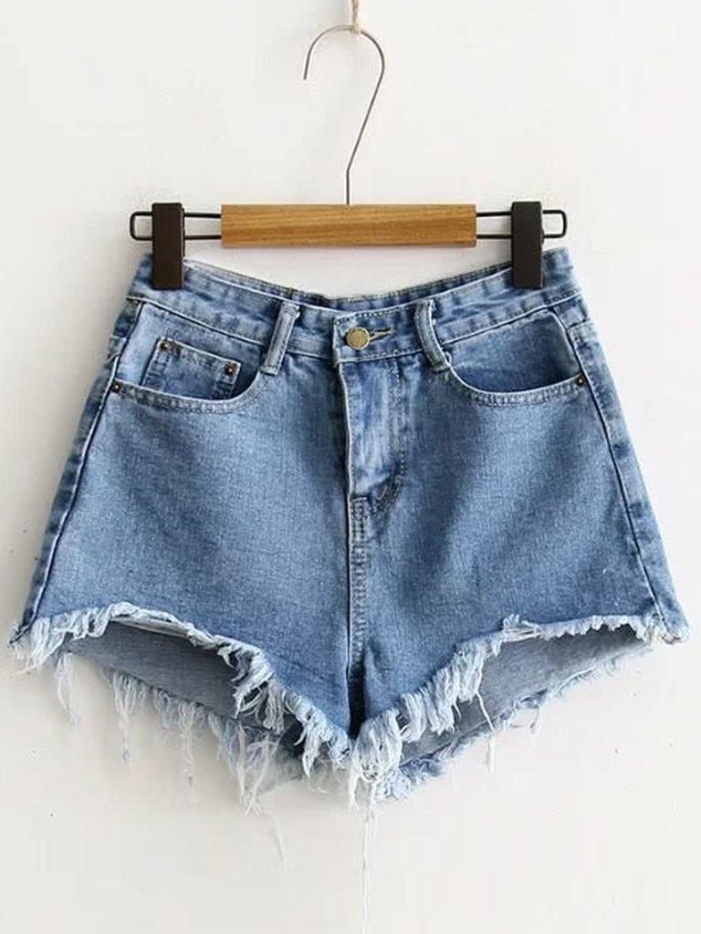 Blue Raw Hem Denim Shorts-bottom-Des Mess