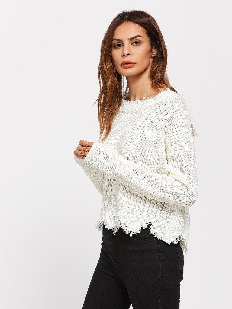 Low Back Scallop Raw Edge Jumper-outerwear-Des Mess
