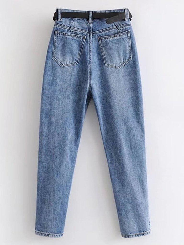 High Waist Jeans With Belt-bottom-Des Mess