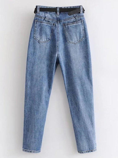 High Waist Jeans With Belt-bottom-Des Mess