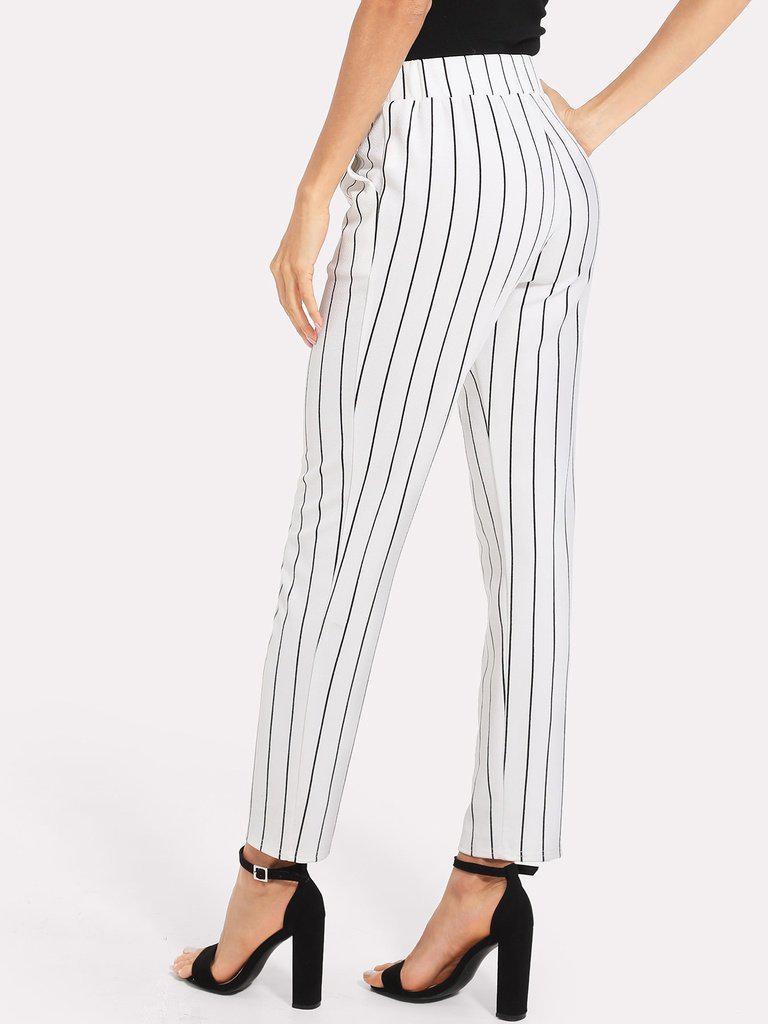 Elastic Waist Pinstripe Cigarette Pants-bottom-Des Mess