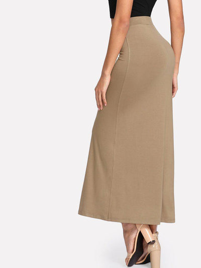Elastic Waist Longline Jersey Skirt-bottom-Des Mess