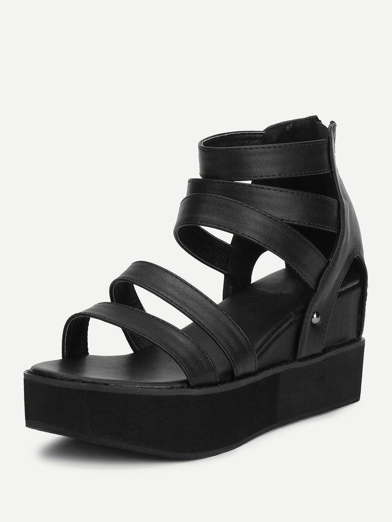 Peep Toe Back Zipper PU Wedges-shoes-Des Mess