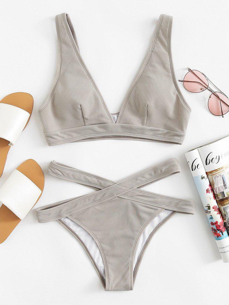 Crisscross Solid Bikini Set-swimwear-Des Mess