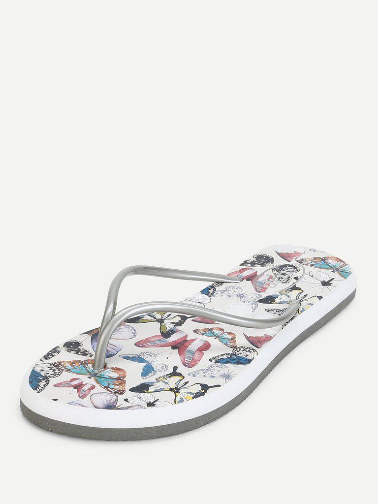 Butterfly Print Toe Post Sandals-shoes-Des Mess