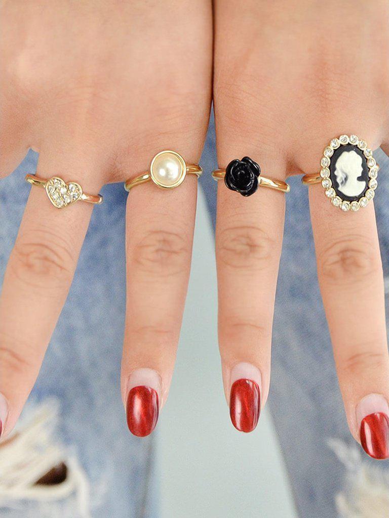 4Pcs/Set Retro Style Gold-Color With Rhinestone Rings-jewelry-Des Mess