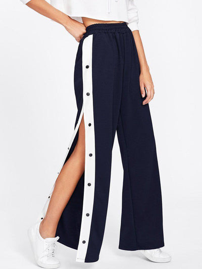 Tape Button Side Wide Leg Pants-bottom-Des Mess