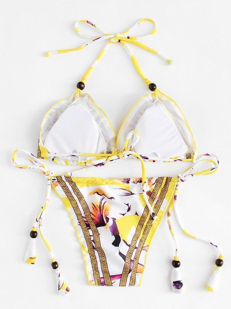 Self Tie Flower Print Bikini Set-swimwear-Des Mess
