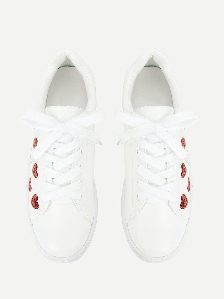 Heart Pattern Lace Up Sneakers-shoes-Des Mess