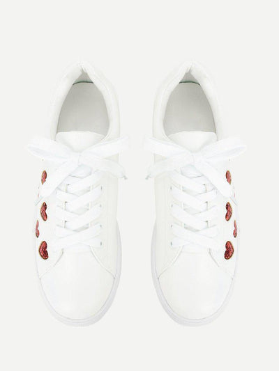 Heart Pattern Lace Up Sneakers-shoes-Des Mess