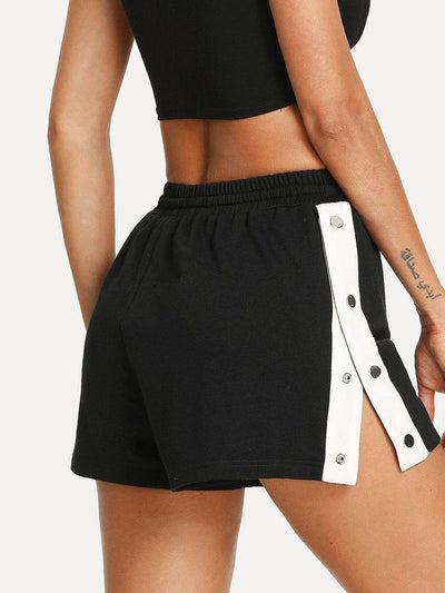 Buttoned Contrast Side Drawstring Shorts-bottom-Des Mess