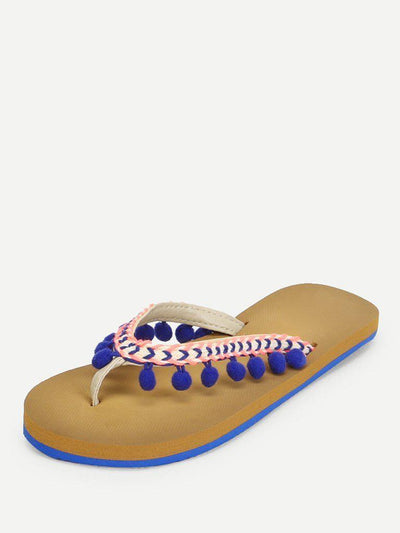 Pom Pom Decorated Flat Slippers-shoes-Des Mess
