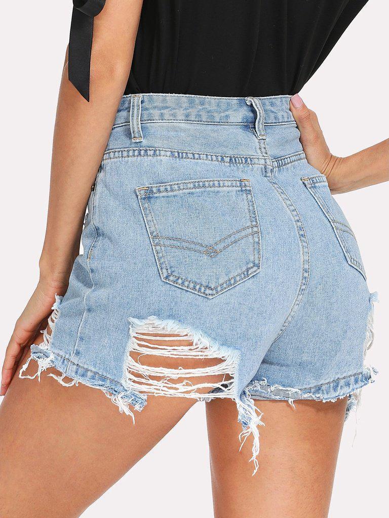 Raw Hem Destroyed Denim Shorts-bottom-Des Mess