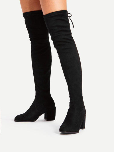 Tie Back Over Knee Block Heeled Boots-shoes-Des Mess