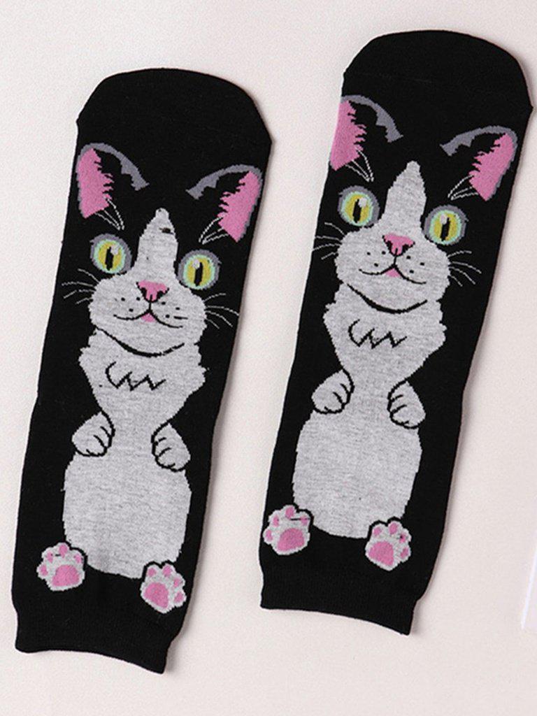 Cat Pattern Ankle Socks 5Pairs-accessories-Des Mess