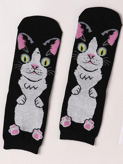 Cat Pattern Ankle Socks 5Pairs-accessories-Des Mess