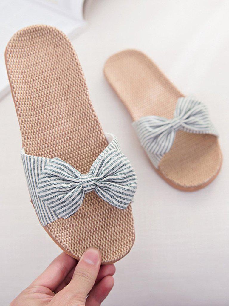 Striped Bow Flat Sliders-shoes-Des Mess