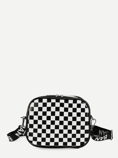 Gingham Crossbody Bag With Letter Strap-accessories-Des Mess