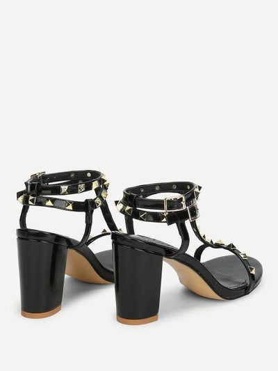 Rockstud Detail Block Heeled Sandals-shoes-Des Mess