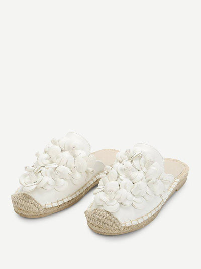Floral Appliqued Cap Toe Flats-shoes-Des Mess