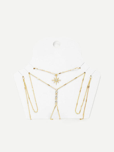 Rhinestone Detail Chain Body Harness With Necklace-jewelry-Des Mess