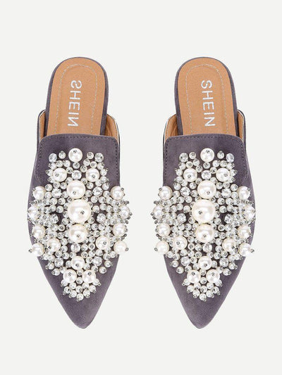 Faux Pearl Decorated Flat Mules-shoes-Des Mess