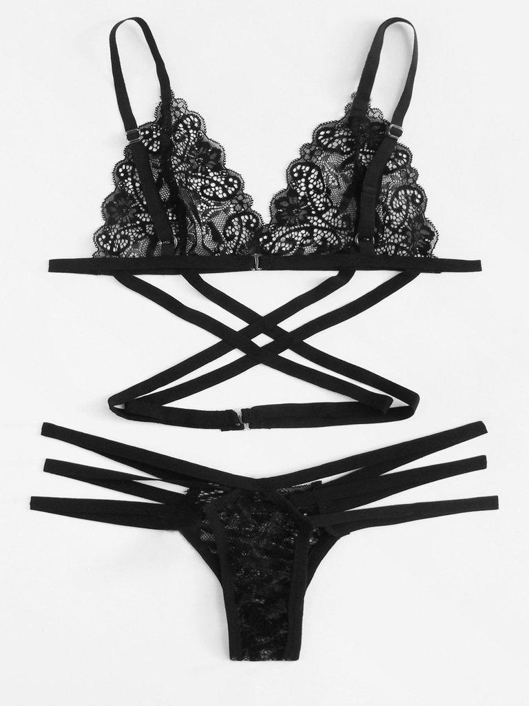 Scalloped Trim Lace Lingerie Set-lingerie-Des Mess