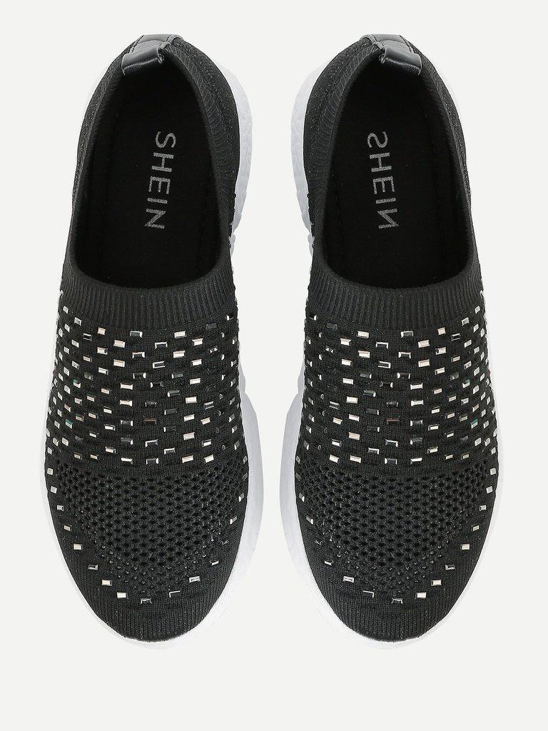 Rhinestone Decorated Slip On Sneakers-shoes-Des Mess