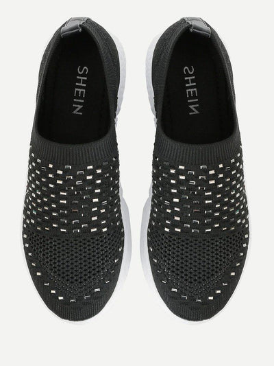 Rhinestone Decorated Slip On Sneakers-shoes-Des Mess