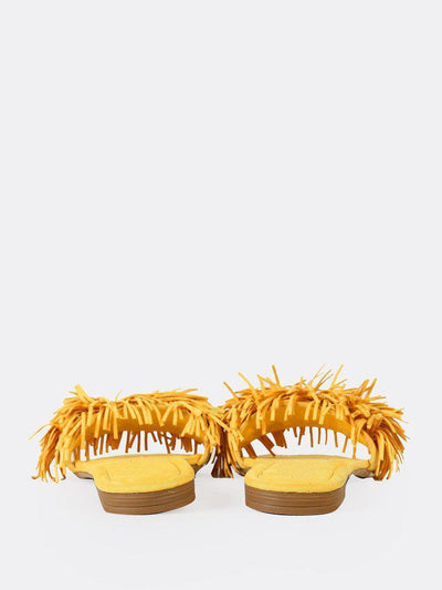 Fringe Slip On Slides YELLOW-shoes-Des Mess