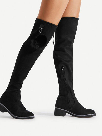 Pom Pom Decorated Over The Knee Boots-shoes-Des Mess