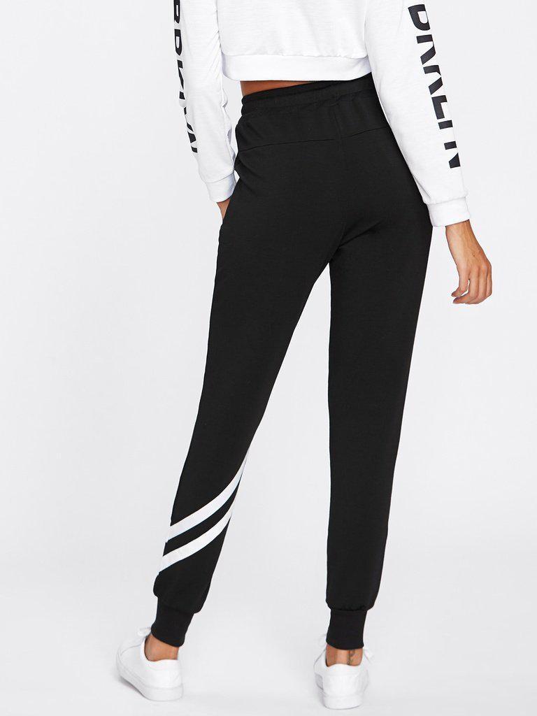 Drawstring Waist Striped Trim Sweatpants-bottom-Des Mess