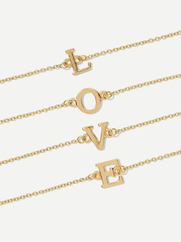 Letter Detail Chain Bracelet Set 4pcs--Des Mess