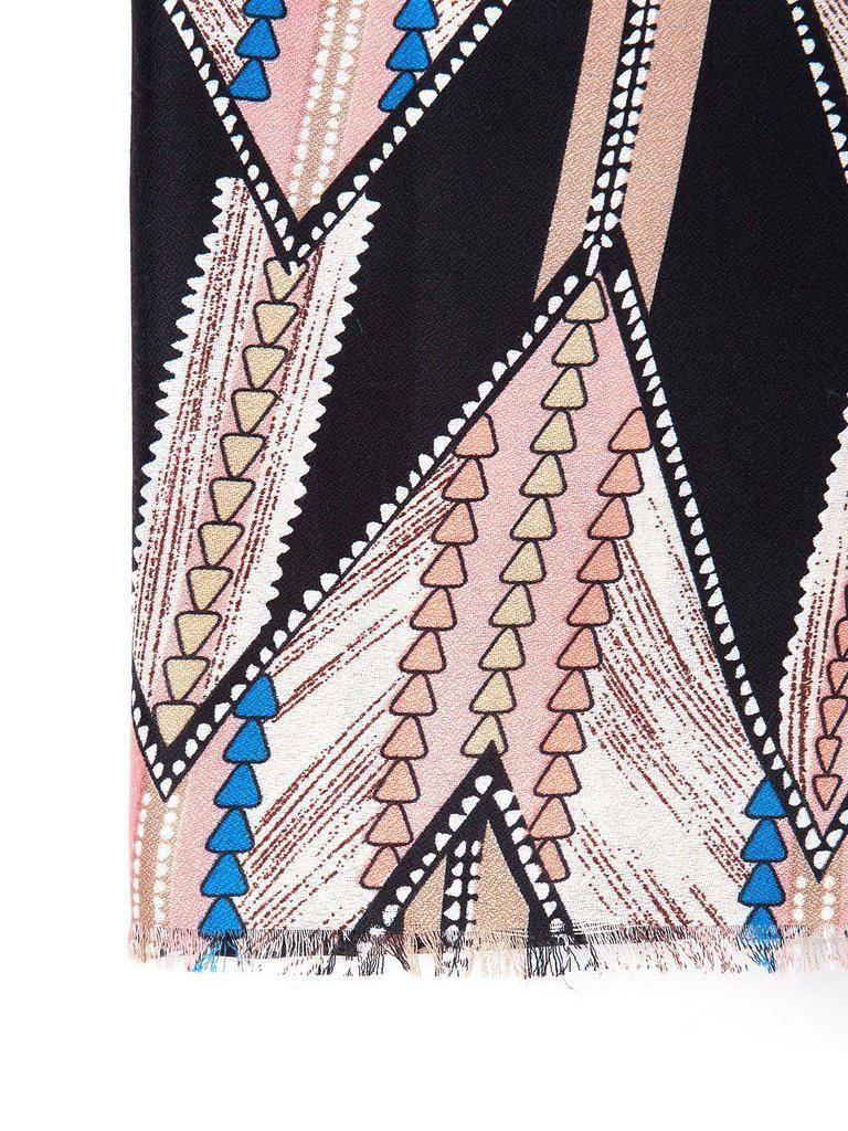 Frayed Trim Geometric Pattern Scarf-accessories-Des Mess