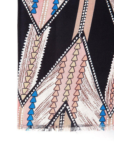 Frayed Trim Geometric Pattern Scarf-accessories-Des Mess