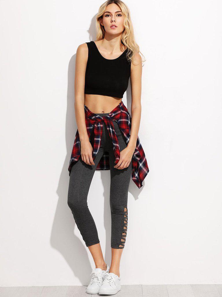Lattice Hem Cropped Leggings-bottom-Des Mess