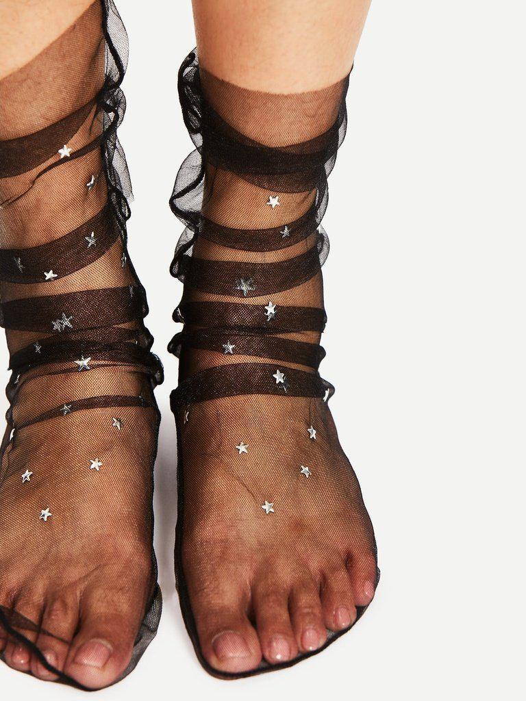 Star Decorated Mesh Slouch Socks 2Pairs-accessories-Des Mess