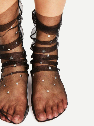 Star Decorated Mesh Slouch Socks 2Pairs-accessories-Des Mess