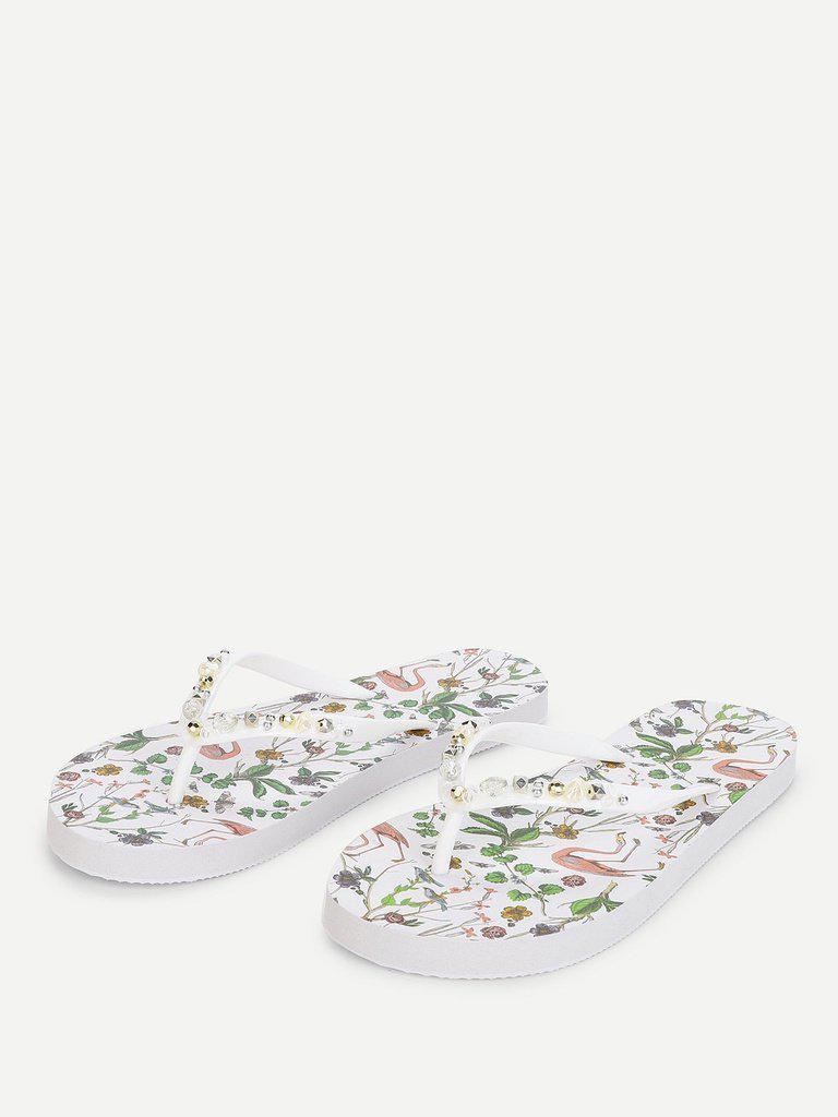 Calico & Bird Print Flip Flops-shoes-Des Mess
