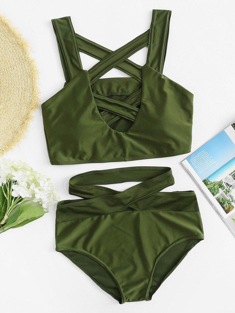 Criss Cross Cut Front High Waist Bikini Set-swimwear-Des Mess