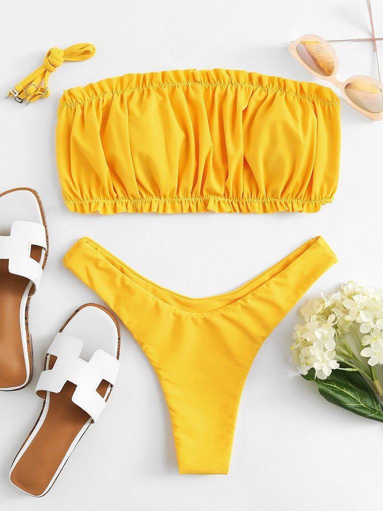 Crinkle Detail Bandeau Bikini Set