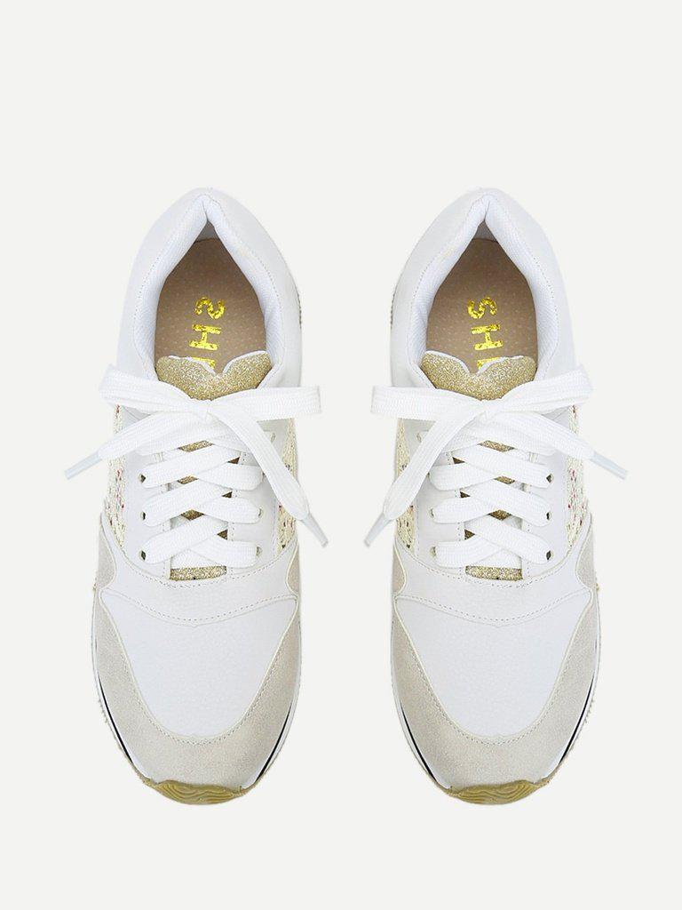 Flower Lace Panel Lace Up Trainers-shoes-Des Mess