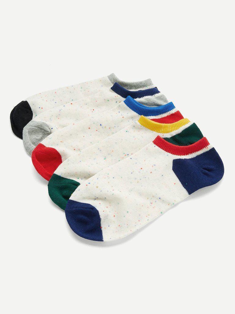 Contrast Cuff Design Socks 5pairs-accessories-Des Mess