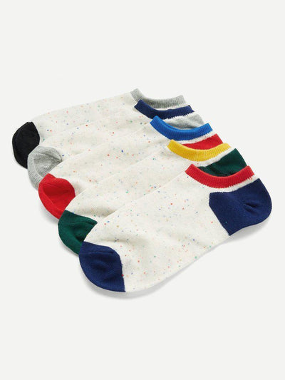 Contrast Cuff Design Socks 5pairs-accessories-Des Mess