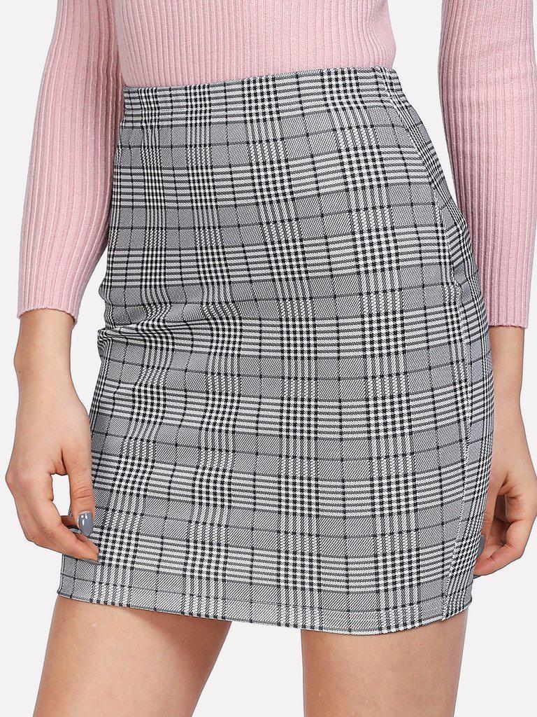 Plaid Print Bodycon Skirt-bottom-Des Mess
