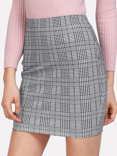 Plaid Print Bodycon Skirt-bottom-Des Mess