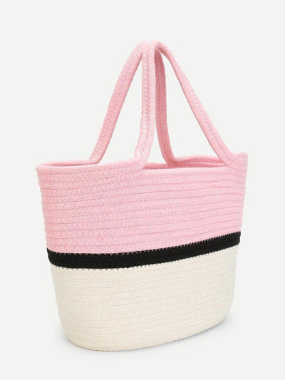 Color Block Straw Tote Bag-accessories-Des Mess