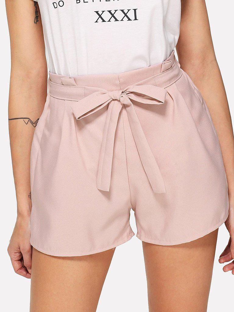 Self Tie Waist Solid Shorts-bottom-Des Mess
